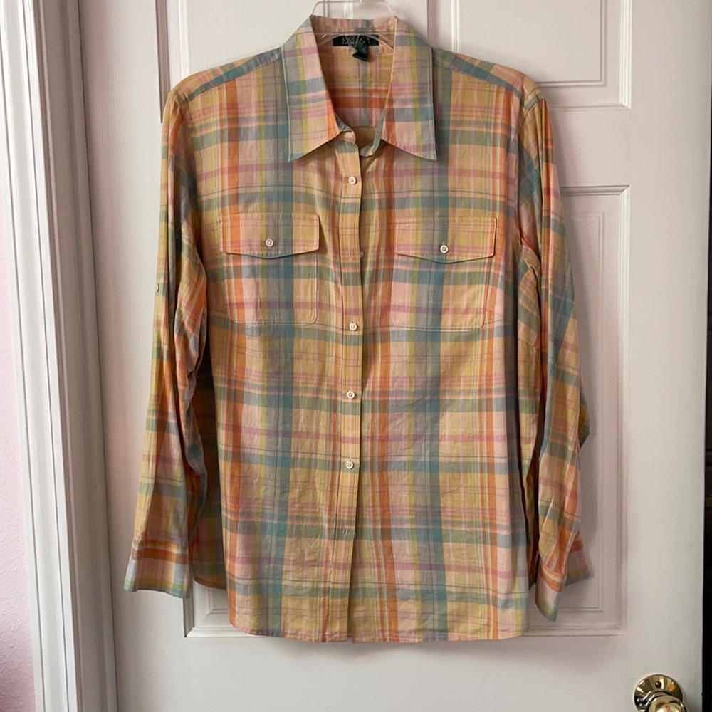 Long sleeve plaid R L women’s shirt
